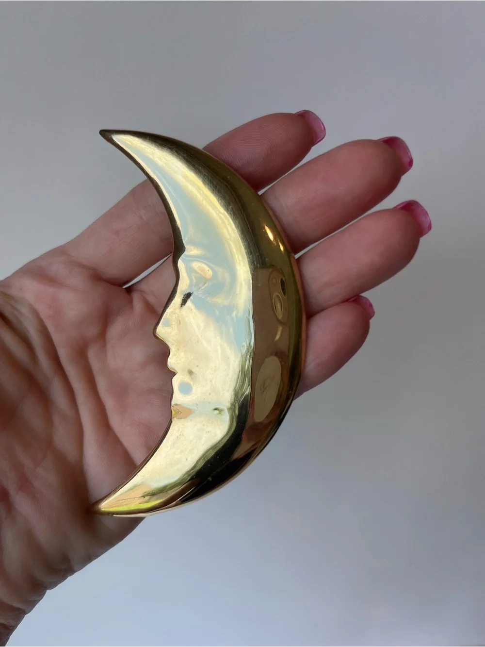 Vintage Gold Tone Crescent Moon Face Large Statement Brooch Pin
